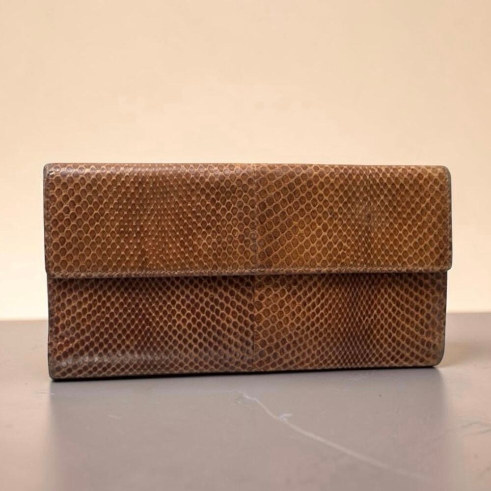 Vintage Gucci Python Leather Continental Wallet G Clasp Italy - Picture 2 of 6